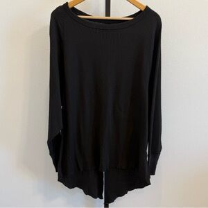 NWT Free People Black Waffle Thermal Long Sleeve Top Small Lagenlook Boho Casual